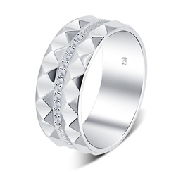 Serrated Pattern Shaped CZ Crystal Silver Ring NSR-4094